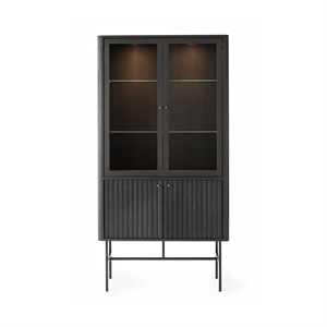 Velvet vitrine m/ 2 døre - LED-lys integreret - Massiv ask & sort stål - Mål: 103 x 200 x 42 cm. - Flere varianter